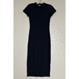 Vibe Sportswear Navy Blue Ribbed Knit Bodycon‎ Midi Dress Short Sleeve Juniors M